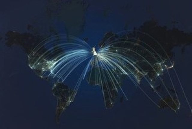 Flight Paths - world - A3 size trade agreement